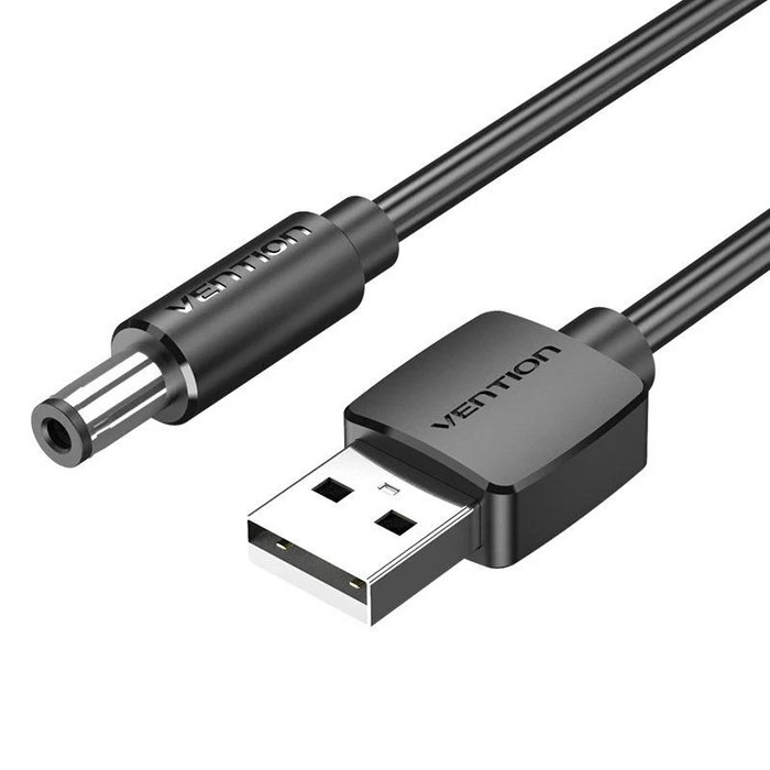 Vention Cable de Alimentación USB-A Macho a DC 5.5mm Macho 50cm Negro Vention Cable de Alimentación USB-A Macho a DC 5.5mm Macho 50cm Negro